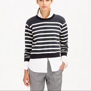 J Crew Faded Black White Striped Crew Neck Shorter Sweatshirt Sz M